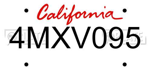 4MXV095 California License Plate