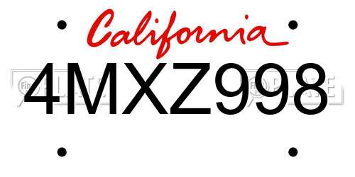 4MXZ998 California License Plate