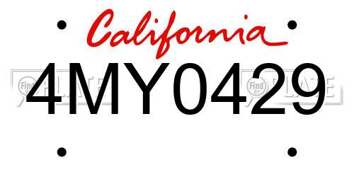 4MY0429 California License Plate