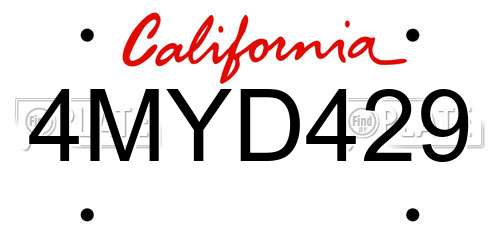 4MYD429 California License Plate