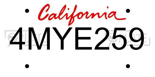 4MYE259 California License Plate