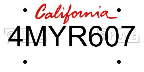4MYR607 California License Plate