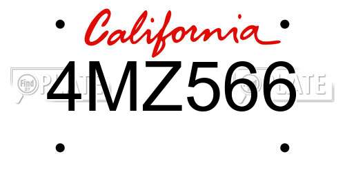4MZ566 California License Plate