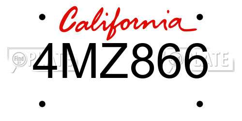 4MZ866 California License Plate