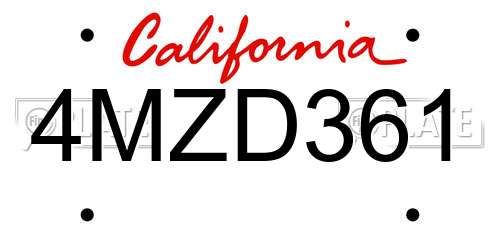 4MZD361 California License Plate
