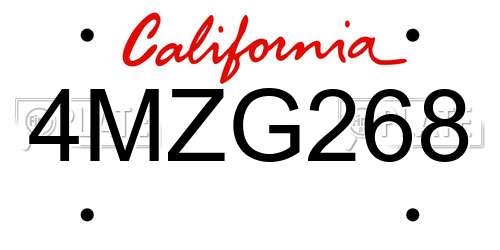 4MZG268 California License Plate