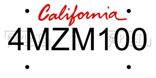 4MZM100 California License Plate