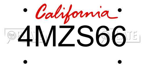 4MZS66 California License Plate