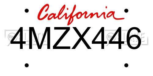 4MZX446 California License Plate