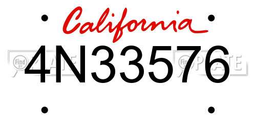 4N33576 California License Plate