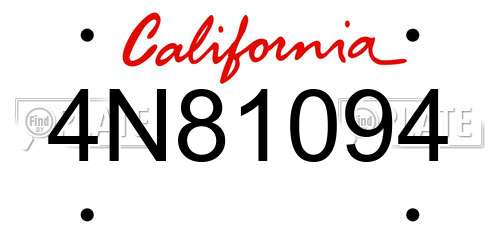4N81094 California License Plate