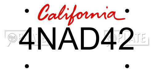 4NAD42 California License Plate