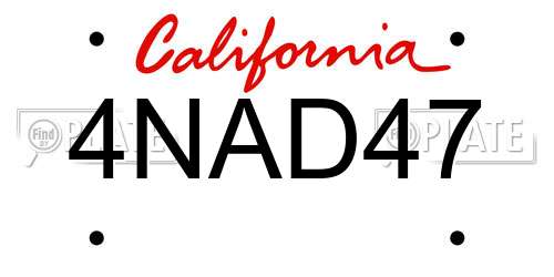 4NAD47 California License Plate