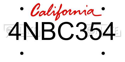 4NBC354 California License Plate