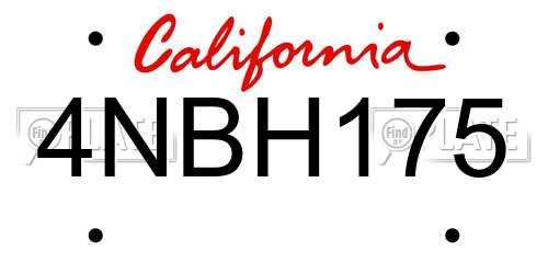 4NBH175 California License Plate