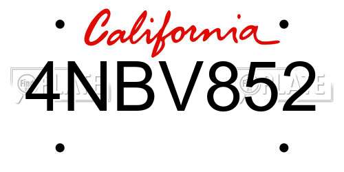 4NBV852 California License Plate