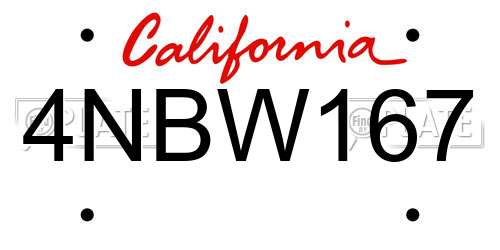 4NBW167 California License Plate