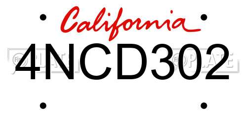 4NCD302 California License Plate
