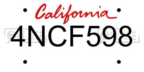 4NCF598 California License Plate