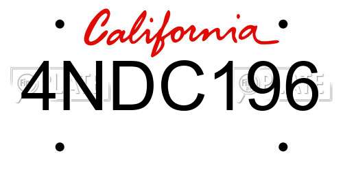 4NDC196 California License Plate