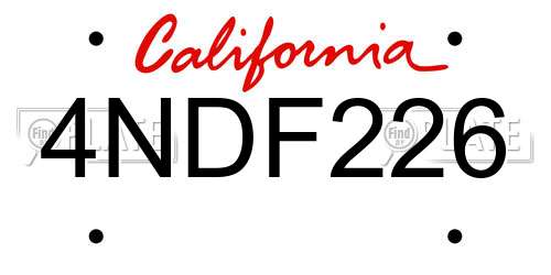 4NDF226 California License Plate