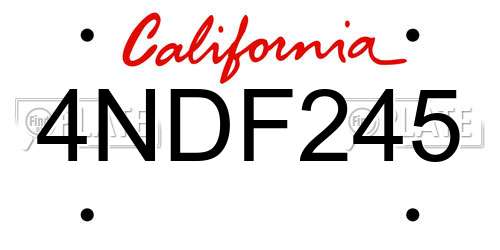 4NDF245 California License Plate