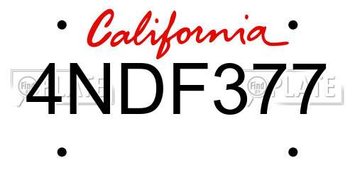 4NDF377 California License Plate
