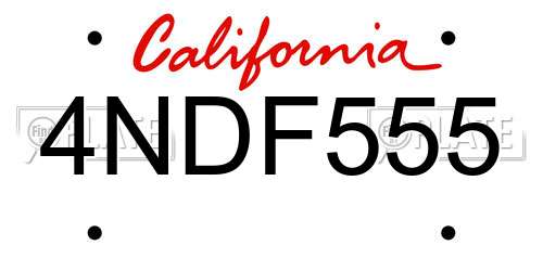 4NDF555 California License Plate