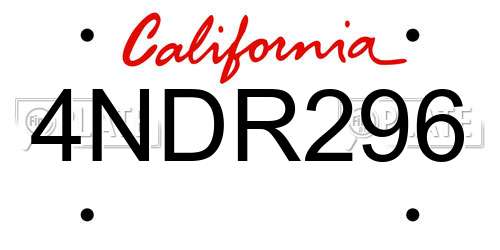 4NDR296 California License Plate