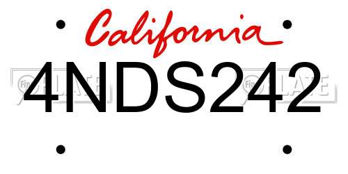 4NDS242 California License Plate