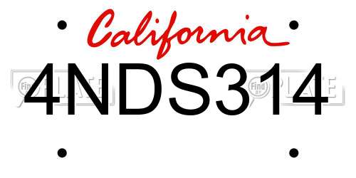 4NDS314 California License Plate
