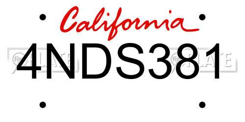 4NDS381 California License Plate
