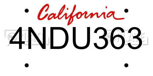 4NDU363 California License Plate