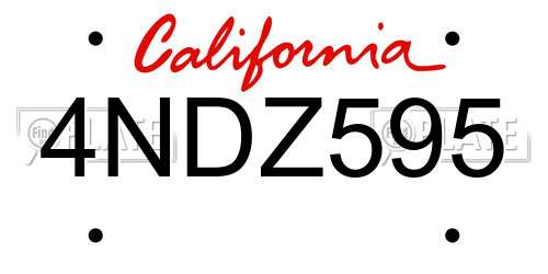 4NDZ595 California License Plate