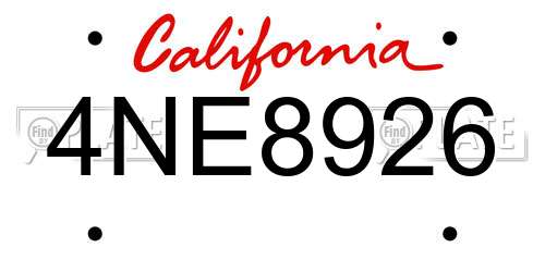 4NE8926 California License Plate