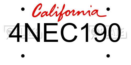 4NEC190 California License Plate