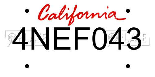 4NEF043 California License Plate