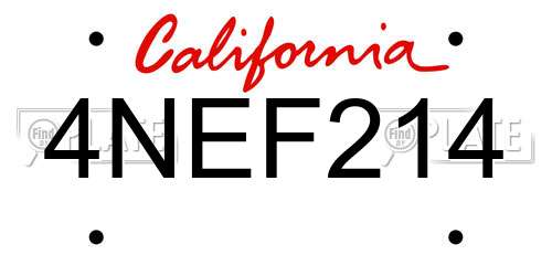 4NEF214 California License Plate