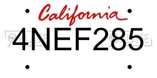 4NEF285 California License Plate