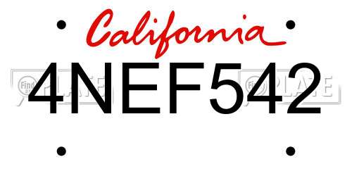 4NEF542 California License Plate