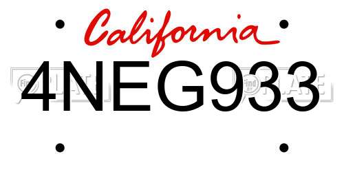 4NEG933 California License Plate