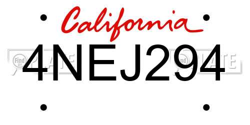 4NEJ294 California License Plate