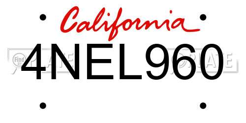 4NEL960 California License Plate