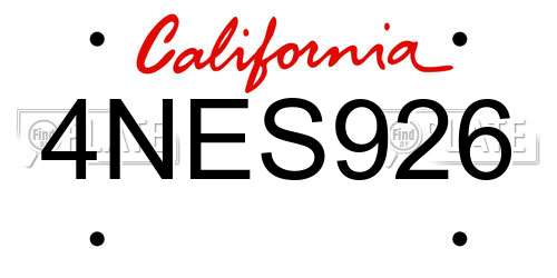 4NES926 California License Plate
