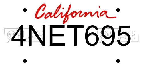 4NET695 California License Plate
