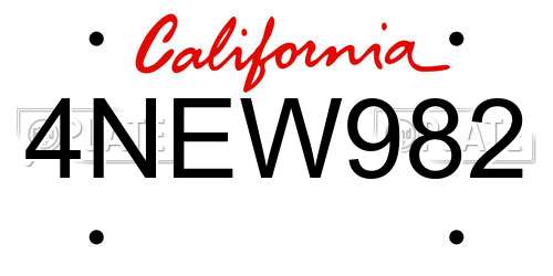 4NEW982 California License Plate