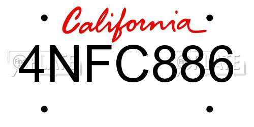 4NFC886 California License Plate