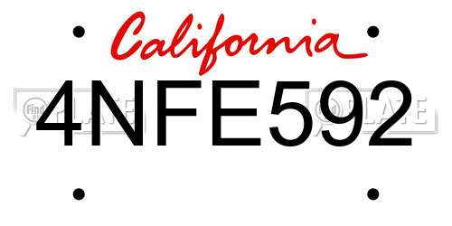 4NFE592 California License Plate