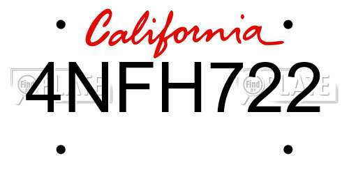4NFH722 California License Plate