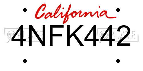 4NFK442 California License Plate